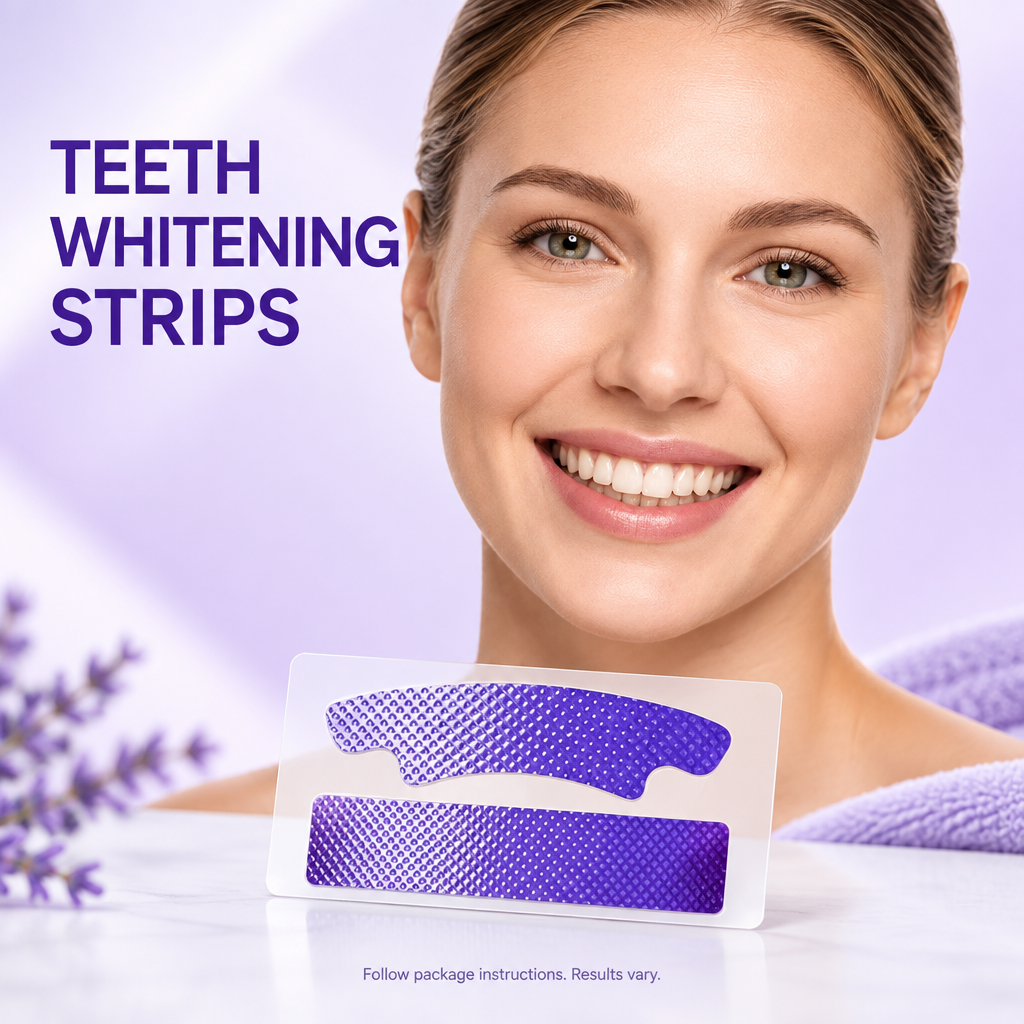 Purple teeth whitening strips promotional image